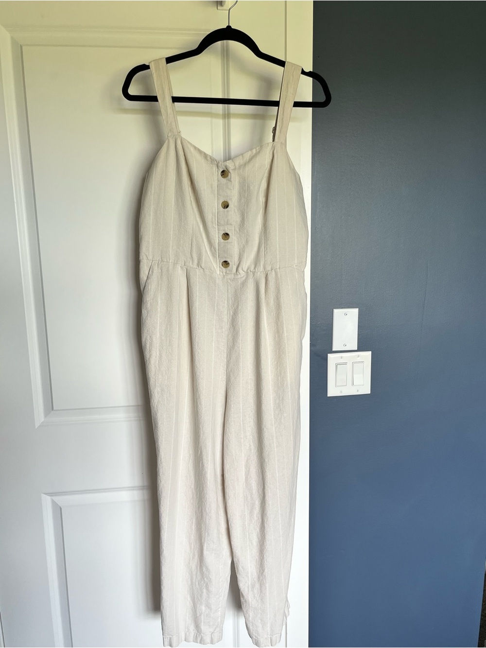 Old Navy Beige White Striped Linen Jumpsuit Size L